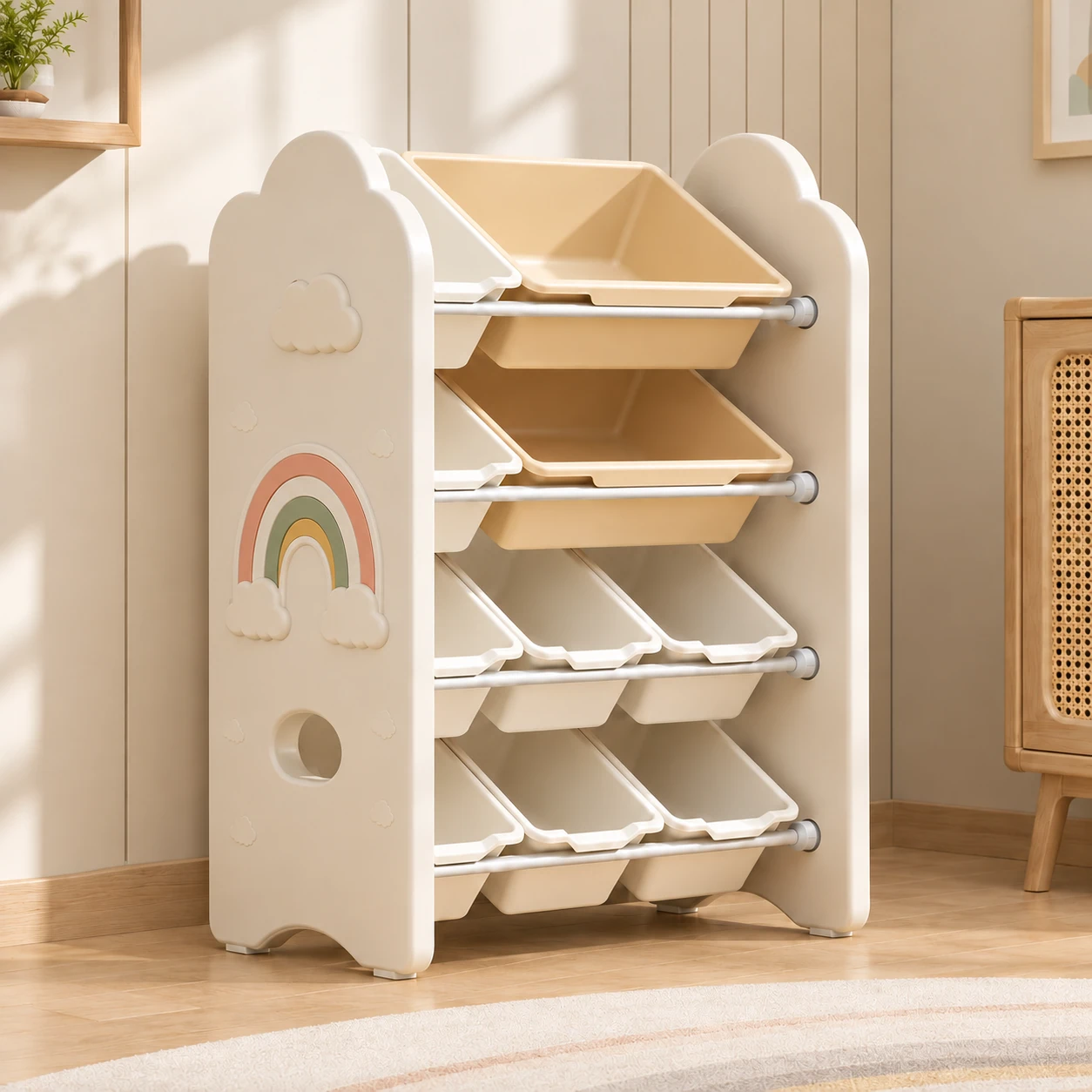 Cloud and rainbow storage unit concept visualization